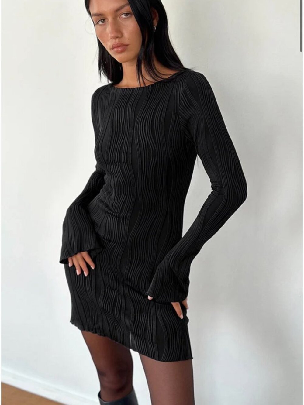 NWT Motel Rocks Sevila Mini Crinkle Dress Bell Sleeves XS Witchy Whimsigoth